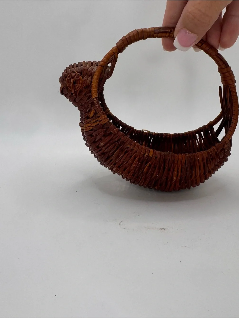 Vintage Wicker Swan Basket Rustic Boho Cottagecore Decor
